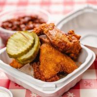 Wings (3) · 3 whole wings served with a slice of white bread + pickles. Select heat level for each of yo...