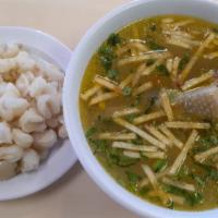 Caldo De Gallina · Chicken Soup, yuka, green Beans, carrots, french Fries.
Side: Corn or Rice.