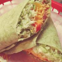 Salad Wrap · Lettuce and cabbage mixed with homemade ranch sauce, tomato. Strips of red, orange and yello...