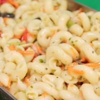 Pasta Italiano Salad · Pasta Italiano starts with semolina pasta mixed with a blend  peppers and olives and dressed...
