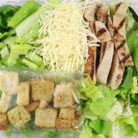 Caesar Salad With Chicken · Lettuce, White Chicken Meat, Shredded Parmesan Cheese & Multigrain croutons with a Caesar dr...