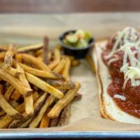 Meatball Sandwich · Homemade meatballs (3) drowned in marinara sauce and topped with mozzarella cheese in a torp...