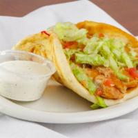 Chicken Fingers Pita · Swiss and American cheese, lettuce, tomato. Served with choice of sauce.
