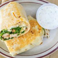 Mediterranean Wrap -O · Grilled Chicken, Spinach, Feta Cheese, Hummus And Avocado