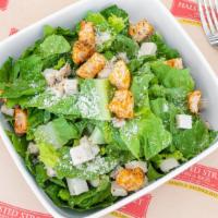 Caesar Salad (Small) · Fresh cut Romaine, homemade croutons, grated Parmesan cheese, and creamy Caesar dressing.