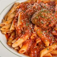 Mostaccioli · Your choice of meatball (150 cal) or sausage link (268 cal) baked with mozzarella (80 cal) f...