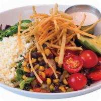 Southwest Salad {Vt} · Urban blend greens, cherry tomatoes, queso fresco, corn & bean relish, red onion, fresh jala...