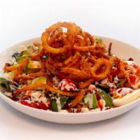 Bbq Chicken Cobb Salad · Urban blend greens, grilled chicken, chopped bacon, bleu cheese crumbles, cherry tomatoes, a...