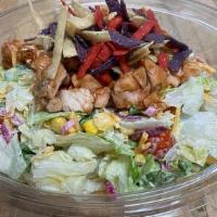 Bbq Chicken - Large · Iceberg and Romaine, pickled red onions, grape tomatoes, corn, Cheddar Cheese, grilled BBQ c...