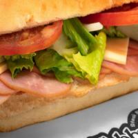 Large Ham N' Cheese · Ham, cheese, onions, lettuce, tomatoes, tubby's famous dressing.