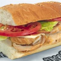 Turkey Club (Small) · Turkey - 96% fat-free, bacon, cheese, onions, lettuce, tomatoes, mayo.