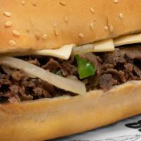 Regular Philly Cheesesteak · Steak, melted cheese, green peppers, onions.