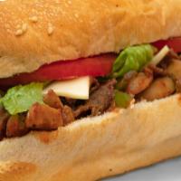 Large Loaded Steak · Steak, cheese, pizza sauce, mushrooms, green peppers, onions, lettuce, tomatoes, tubby's fam...