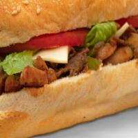 Small Loaded Steak · Steak, cheese, pizza sauce, mushrooms, green peppers, onions, lettuce, tomatoes, tubby's fam...