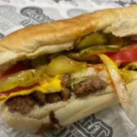 Small All American Cheeseburger · Hamburger, American cheese, raw onions, lettuce, tomatoes, pickles, ketchup, mustard.