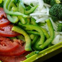 Garden Salad · Lettuce, broccoli, onion, green peppers, tomato, mild peppers, with your choice of dressing.