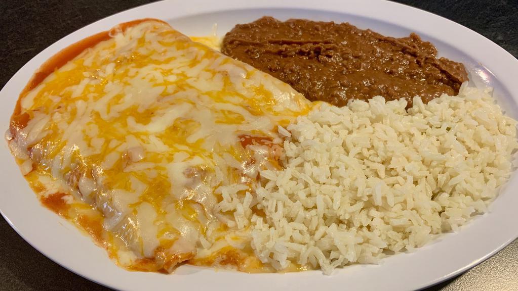 Enchilada Dinner · 3 ground beef, chicken, or cheese enchiladas.