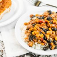 B&B · Gluten free, vegetarian. Black beans and caramelized corn in a spicy-sweet cream sauce. Come...