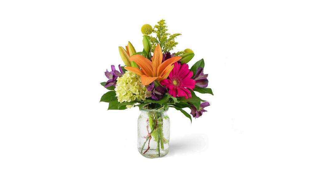 Perfect Picks · Perfect pops of color! This bouquet has a hot pink Gerbera Daisy, bright orange Asiatic Lily, and mini hydrangea.