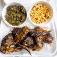 5Pc Jerk Wing Dinner · 5 jerk wings,  slow cooked & smoked with jerk seasoning! 
Comes with reds beans & rice. may ...