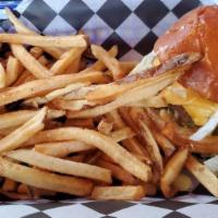 Nighthawks Cheeseburger · Our classic cheeseburger with cheese. Served with lettuce, tomato, caramelized onions, secre...