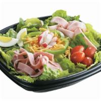 Gtg Chef Salad · Comes with grape tomatoes, hard boiled egg, cheddar cheese, carrots, ham, turkey, and crouto...