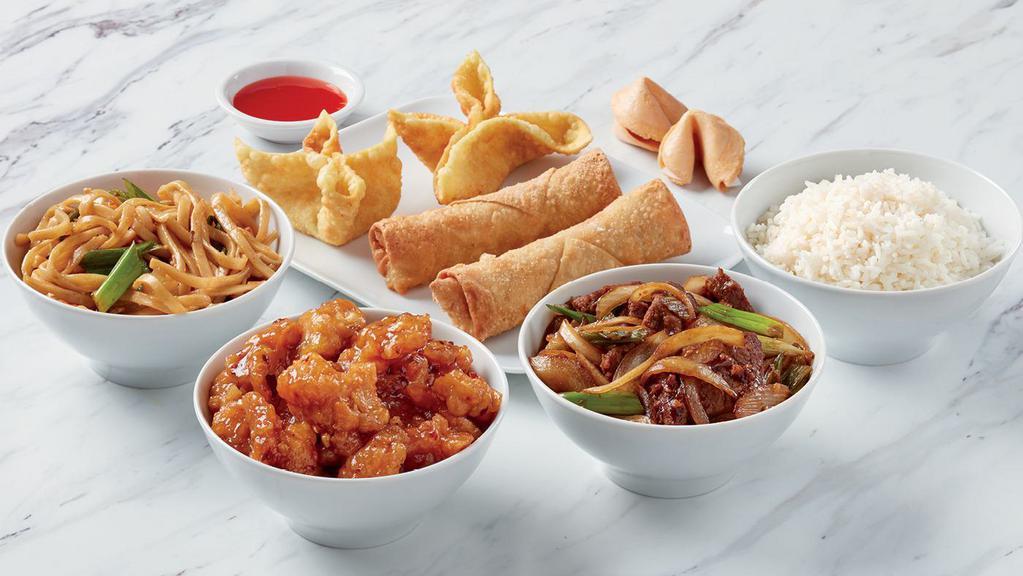 Dinner For 2  · 2 pint entrées, 1 pint rice or noodles, 2 egg rolls, 2 crab rangoons, and 2 fortune cookies 725-1115 cal.
