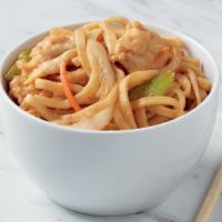 Chicken Lo Mein · Soft Chinese noodles tossed with chicken, cabbage, onions, carrots and  Mongolian sauce. 820...