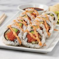 Spicy Tuna Roll  · Sushi rice, nori, roasted sesame seeds, spicy tuna, avocados, cucumbers, spicy sauce, soy sa...