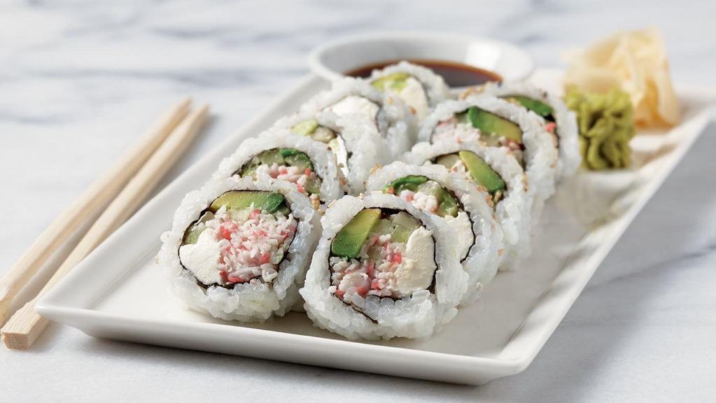 Cream Cheese Roll  · Sushi rice, nori, roasted sesame seeds, imitation crab stick, cream cheese, avocado, cucumber, soy sauce, ginger, and wasabi 10 pcs (420 cal.)