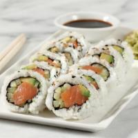 Salmon Roll  · Sushi rice, nori, roasted sesame seeds, salmon, avocado, cucumber, soy sauce, ginger and was...
