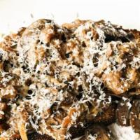 Mushroom Toast · Oyster & Crimini Mushrooms with marsala cream, pecorino and EVOO