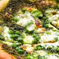 Green Machine · Basil pesto, peas, asparagus, fresh mozzarella