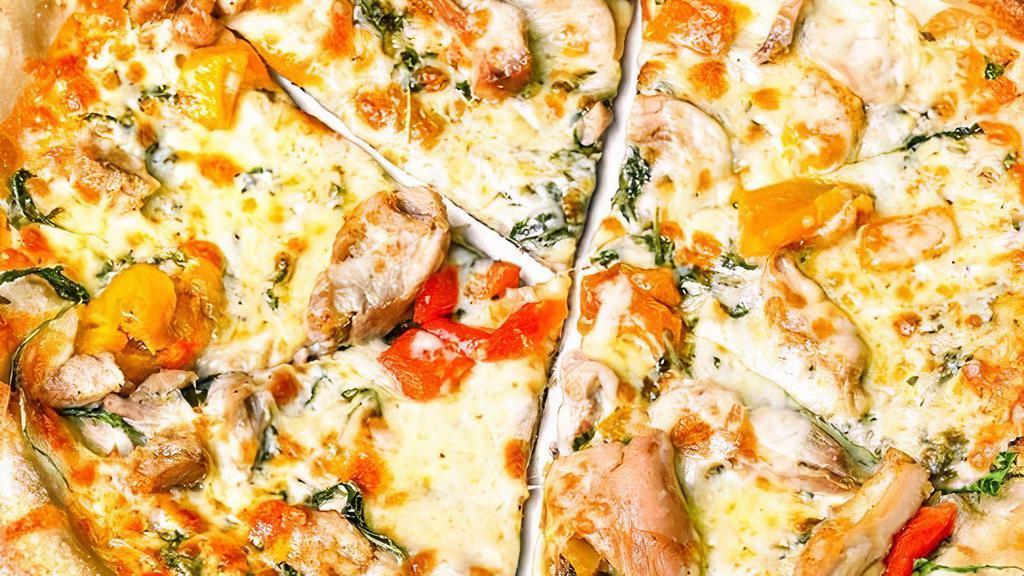Spring Fling · White Sauce, roasted peppers, chicken and provolone