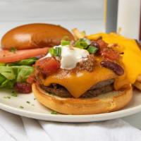 Chili Burger · 8 ounce. sirloin beef patty topped with our homemade chili, cheddar cheese, sour cream and o...
