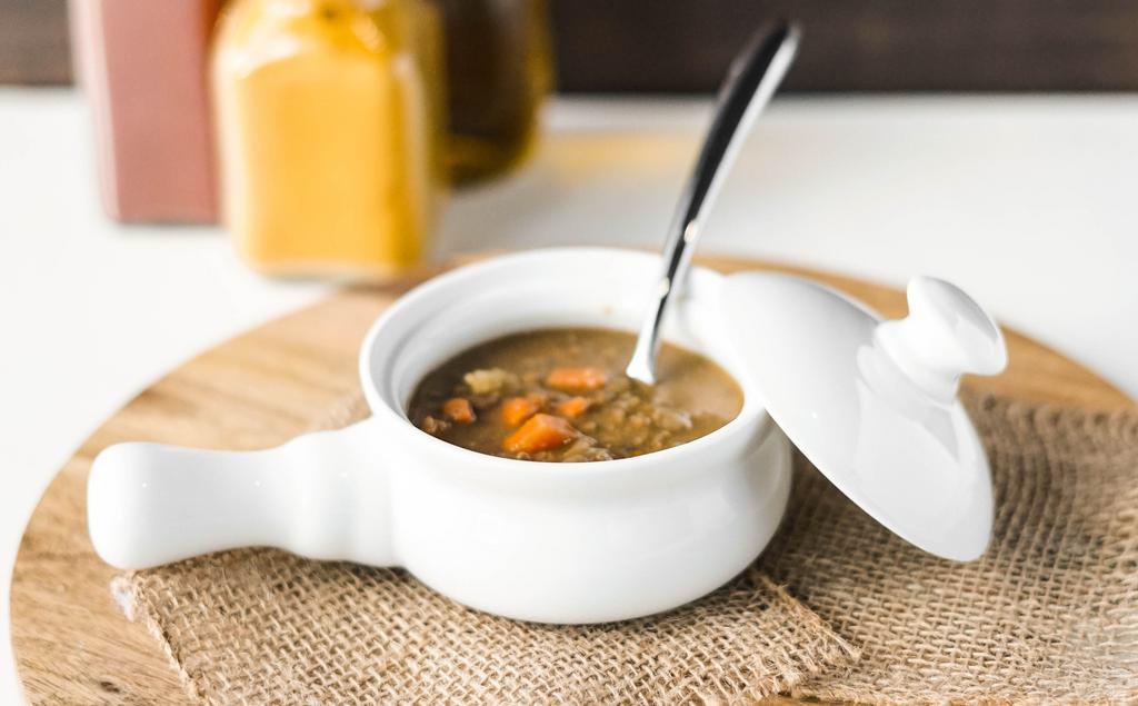 Lovely Lentils Soup · Diced carrots, celery, onions, tomatoes braised with lentils and seasoned with parsley
