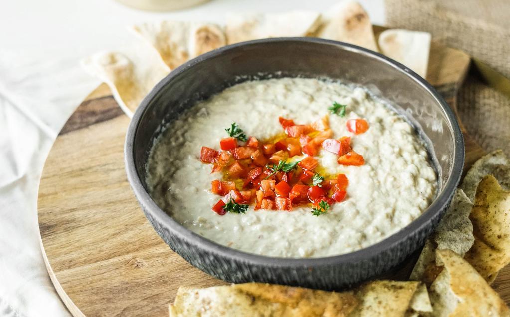Bulked Baba Ghanoush · Roasted eggplant mixed with tahini and spices, served with pita or veggies