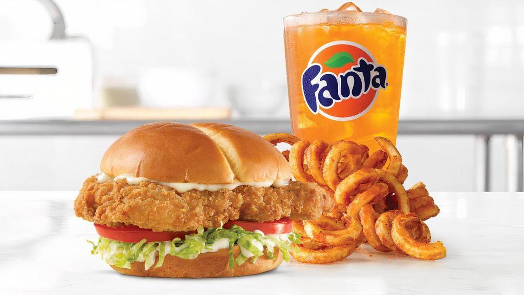 Classic Crispy Chicken Sandwich · A crispy buttermilk chicken breast with lettuce, tomato, mayo and served on a buttery toasted brioche bun. Visit arbys.com for nutritional and allergen information.