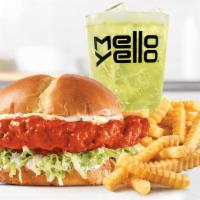 Buffalo Chicken Sandwich · A crispy buttermilk chicken breast dipped in spicy buffalo sauce, with lettuce and creamy pa...