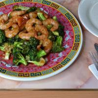 Shrimp With Broccoli (Small) · Served with white rice.