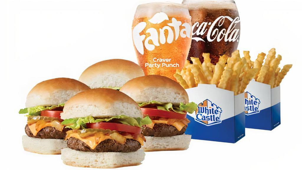 1921 Slider Share-A-Meal Cal 1660-2360 · Four 1921 Sliders, two small fries and two small soft drinks.