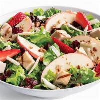 Strawberry Harvest · 390 calories. House-chopped mixed greens, cage-free chicken, strawberries, fontina cheese, g...