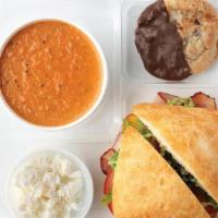 Sandwich & Soup · Sandwich and soup of your choice (or substitute soup for a fruit cup) & a chocolate-dipped c...