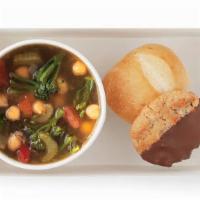 Large Soup · Large cup of house-made soup, fresh bread & a chocolate-dipped cookie.