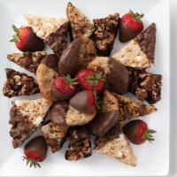 Gourmet Dessert Tray · 45-295 calories. Includes a variety of: chocolate-dipped strawberries, gourmet dessert bars,...