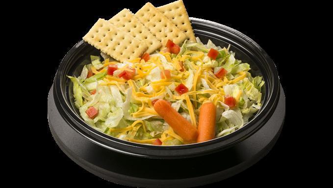 Garden Salad · Lettuce, Cheddar Cheese, Diced Tomatoes with a side of Carrots and Crackers.