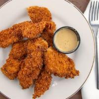 Hand Breaded Chicken Tenders · Fresh breaded to order chicken tenders, served with your choice of bbq, buffalo, honey dijon...