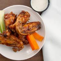 Jumbo Chicken Wings (10 Pcs) · Served with celery, carrots, blue cheese or ranch and your choice of buffalo, bbq, teriyaki,...