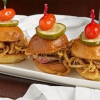 Beef Sliders · 3 beef sliders, served with american cheese, thousand island dressing and fries.
