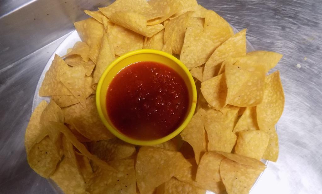 Chips & Salsa · We Deep fry our own chips! Hot or Mild! Just specify in your comments